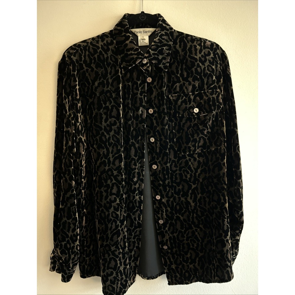 Vintage Paolo Santini Blouse Womens 8 Velvet Silk Blend Animal Print Whimsigoth